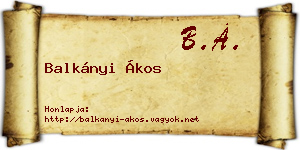 Balkányi Ákos névjegykártya
